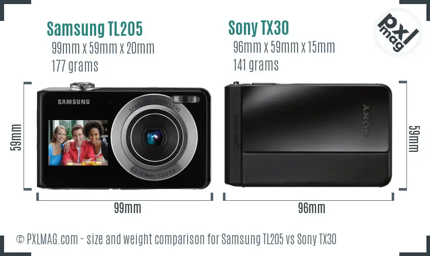 Samsung TL205 vs Sony TX30 size comparison