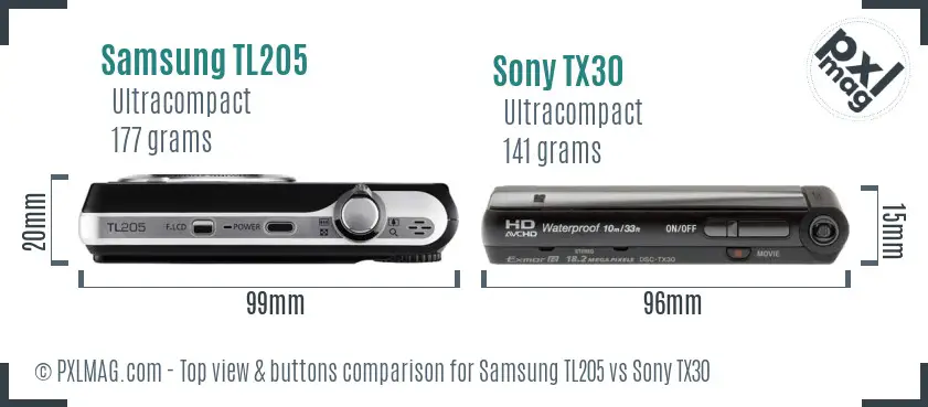 Samsung TL205 vs Sony TX30 top view buttons comparison
