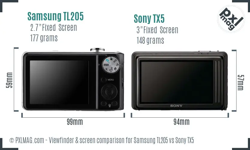 Samsung TL205 vs Sony TX5 Screen and Viewfinder comparison