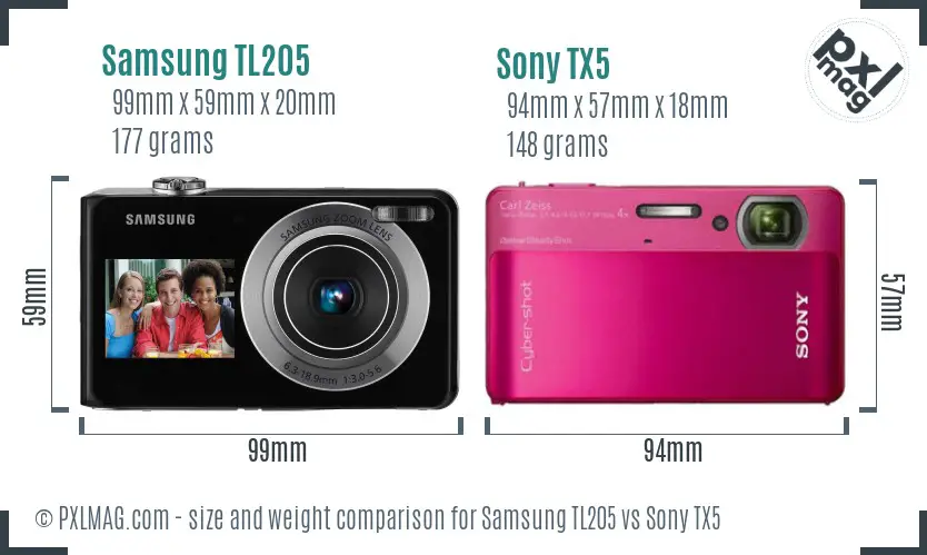 Samsung TL205 vs Sony TX5 size comparison