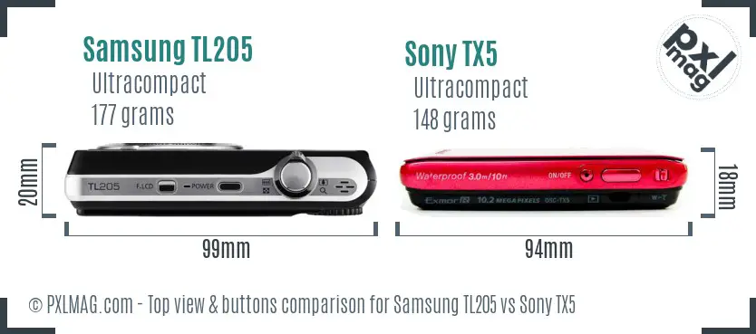 Samsung TL205 vs Sony TX5 top view buttons comparison