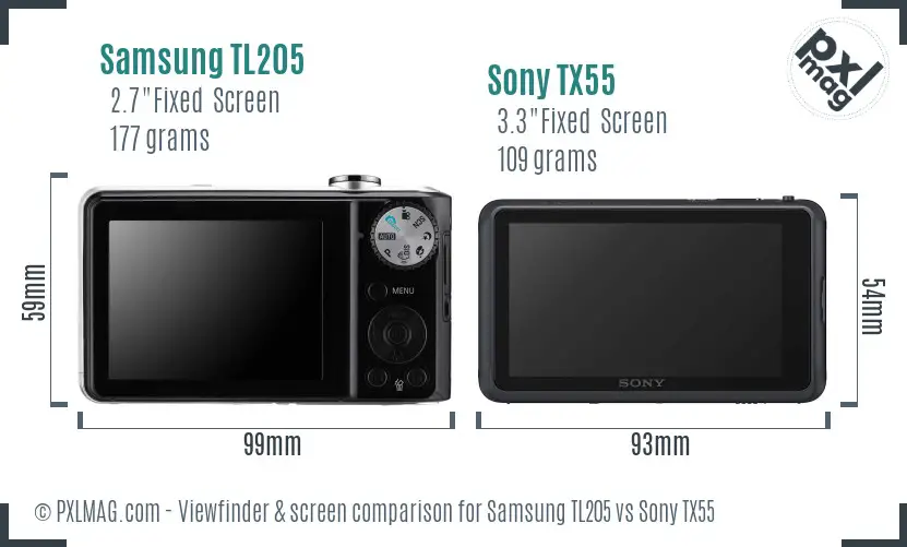 Samsung TL205 vs Sony TX55 Screen and Viewfinder comparison
