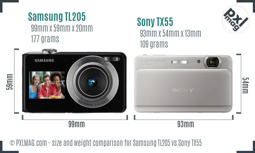 Samsung TL205 vs Sony TX55 size comparison
