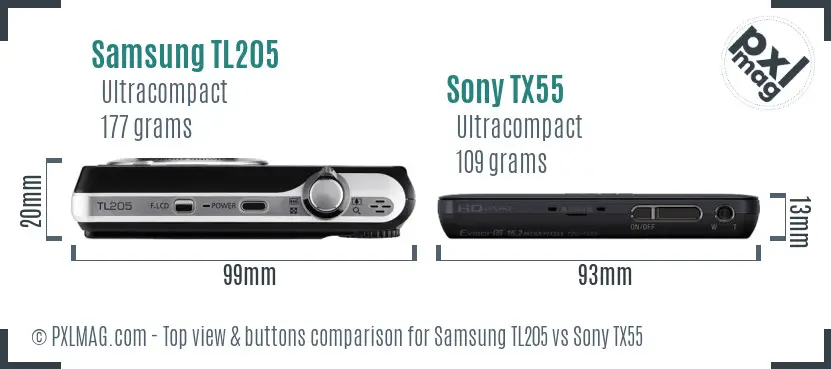 Samsung TL205 vs Sony TX55 top view buttons comparison
