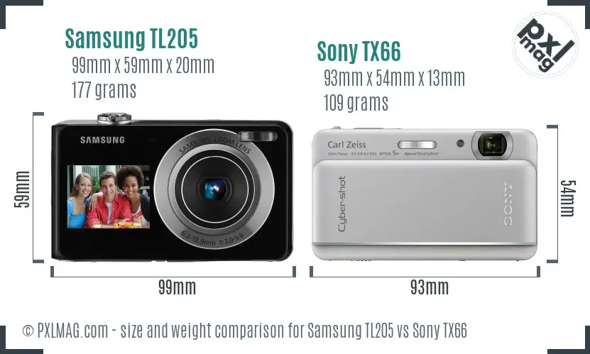 Samsung TL205 vs Sony TX66 size comparison