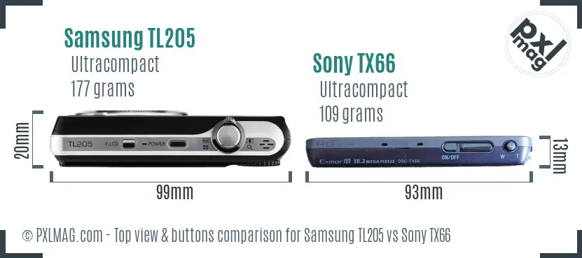 Samsung TL205 vs Sony TX66 top view buttons comparison