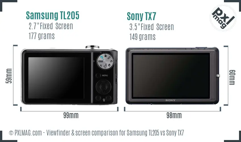 Samsung TL205 vs Sony TX7 Screen and Viewfinder comparison