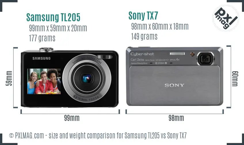 Samsung TL205 vs Sony TX7 size comparison