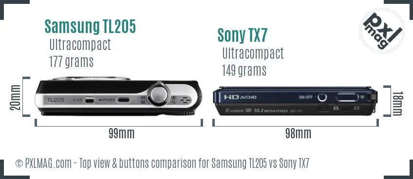 Samsung TL205 vs Sony TX7 top view buttons comparison