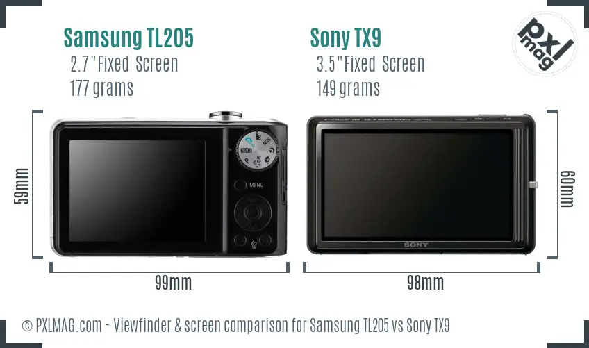 Samsung TL205 vs Sony TX9 Screen and Viewfinder comparison