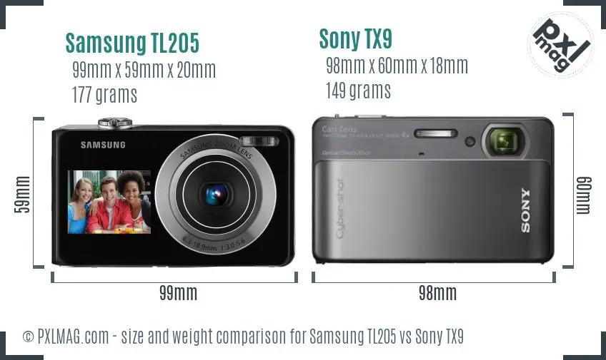 Samsung TL205 vs Sony TX9 size comparison