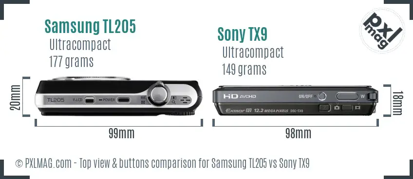 Samsung TL205 vs Sony TX9 top view buttons comparison