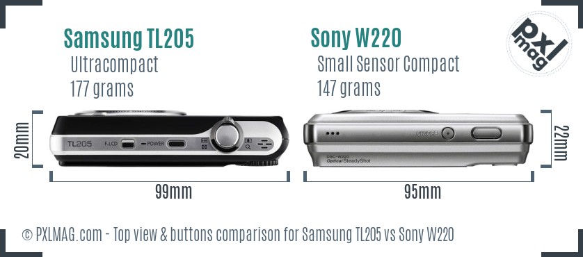 Samsung TL205 vs Sony W220 top view buttons comparison
