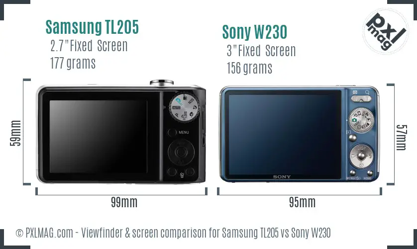 Samsung TL205 vs Sony W230 Screen and Viewfinder comparison