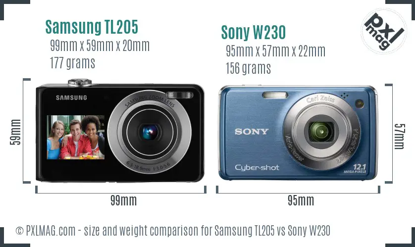 Samsung TL205 vs Sony W230 size comparison