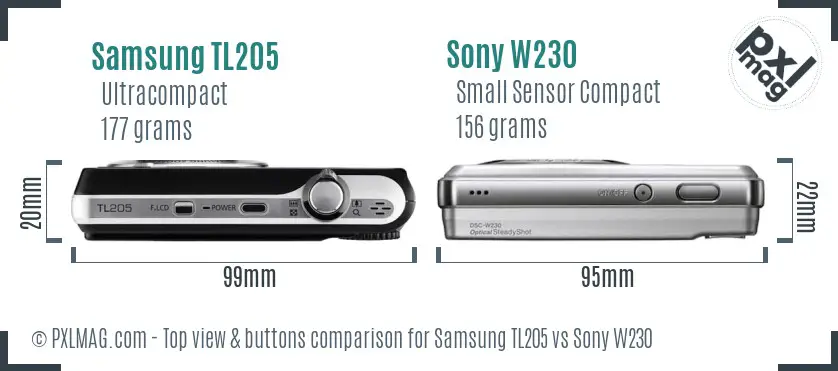 Samsung TL205 vs Sony W230 top view buttons comparison