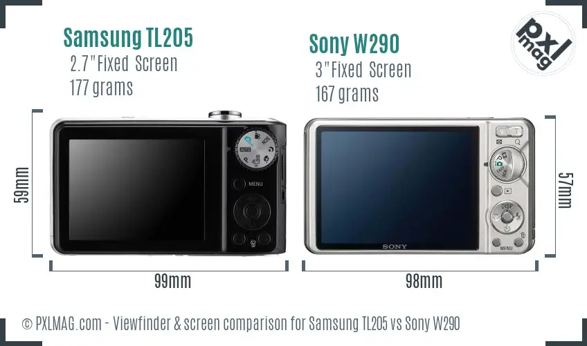 Samsung TL205 vs Sony W290 Screen and Viewfinder comparison