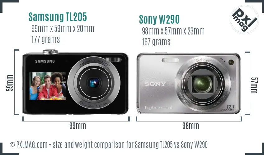 Samsung TL205 vs Sony W290 size comparison