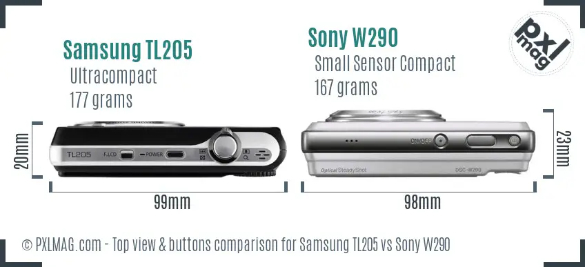 Samsung TL205 vs Sony W290 top view buttons comparison