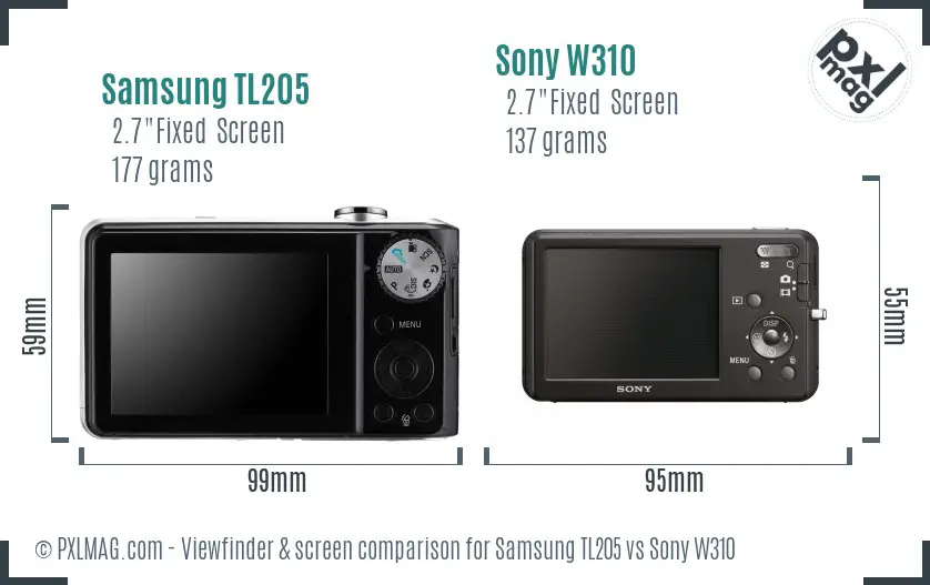 Samsung TL205 vs Sony W310 Screen and Viewfinder comparison