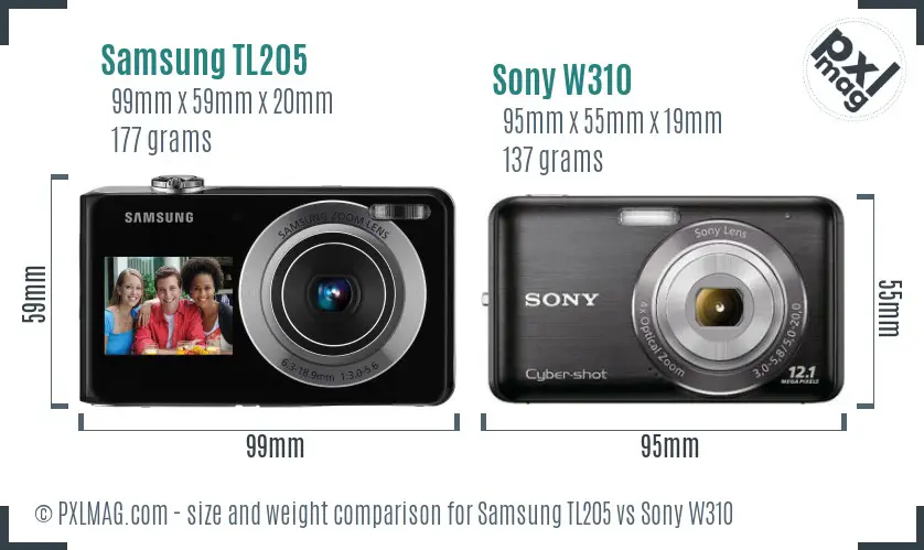 Samsung TL205 vs Sony W310 size comparison