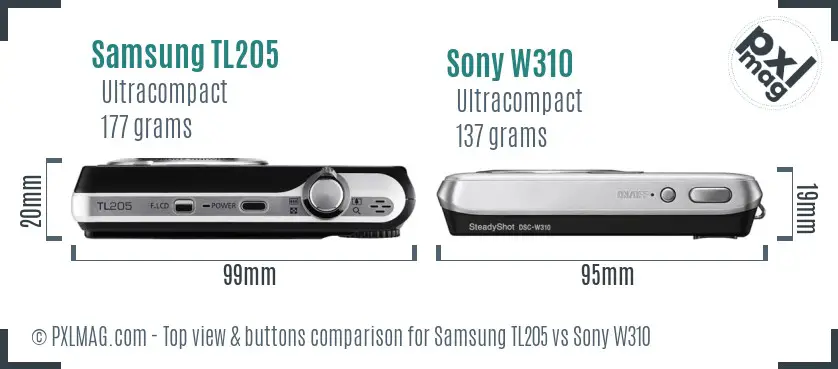 Samsung TL205 vs Sony W310 top view buttons comparison