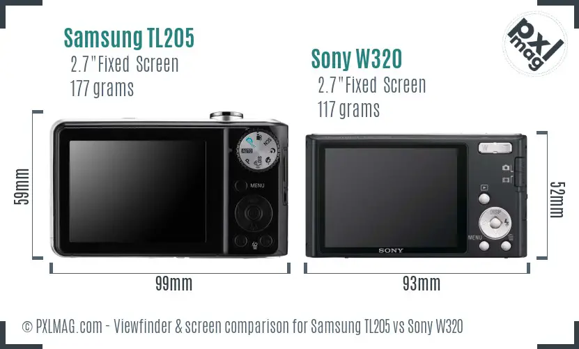 Samsung TL205 vs Sony W320 Screen and Viewfinder comparison