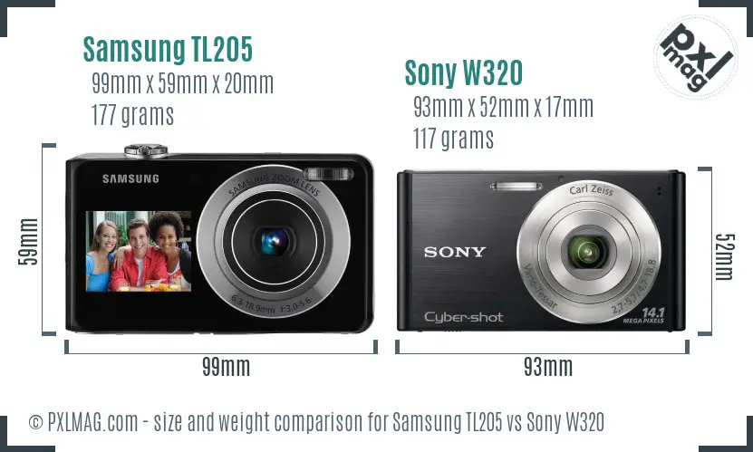 Samsung TL205 vs Sony W320 size comparison