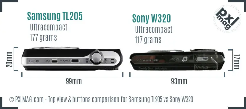 Samsung TL205 vs Sony W320 top view buttons comparison