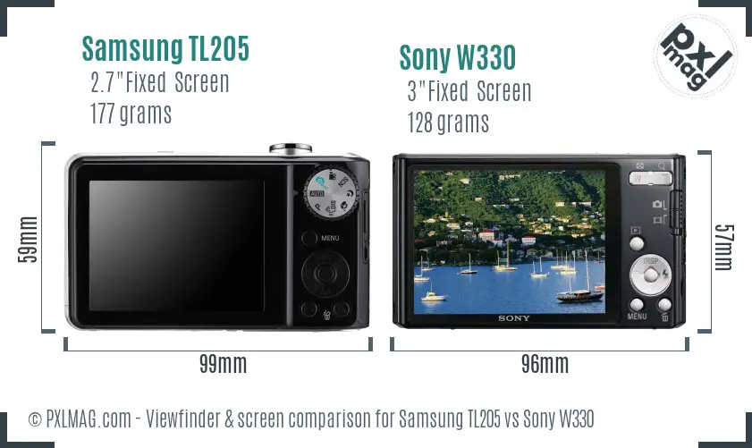 Samsung TL205 vs Sony W330 Screen and Viewfinder comparison