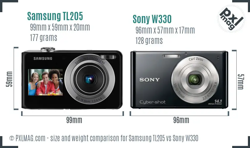 Samsung TL205 vs Sony W330 size comparison