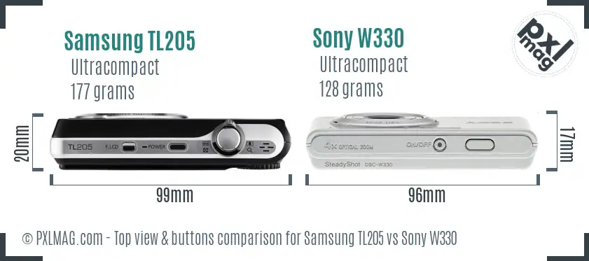 Samsung TL205 vs Sony W330 top view buttons comparison