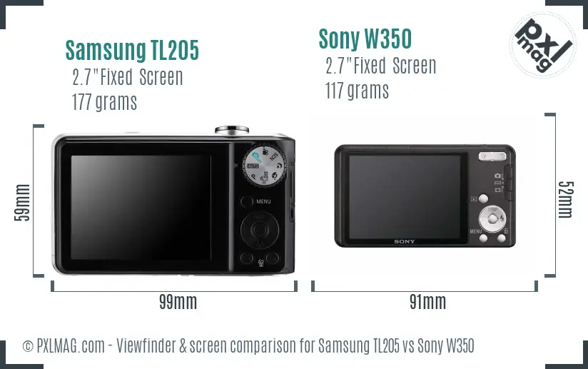 Samsung TL205 vs Sony W350 Screen and Viewfinder comparison