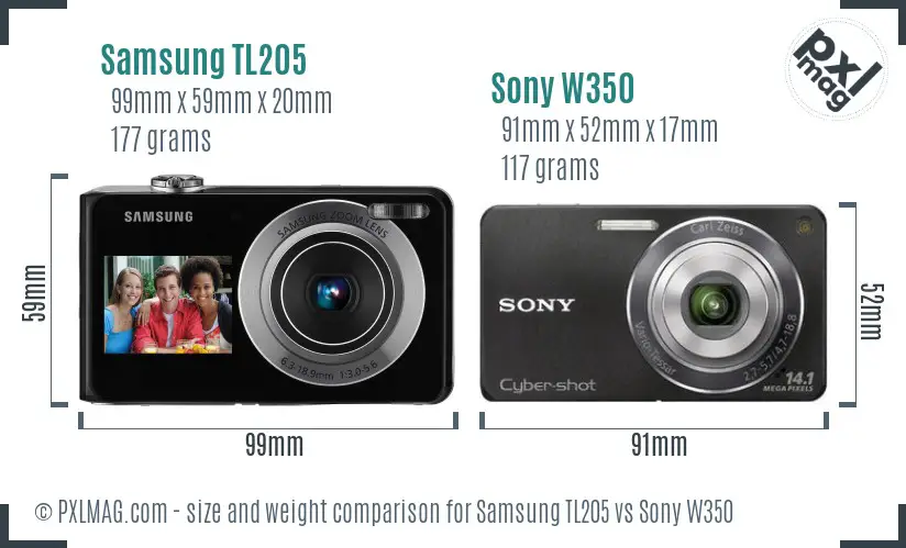 Samsung TL205 vs Sony W350 size comparison