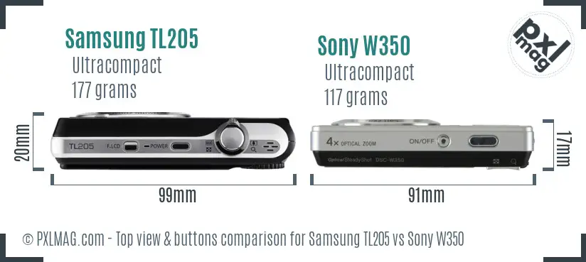 Samsung TL205 vs Sony W350 top view buttons comparison