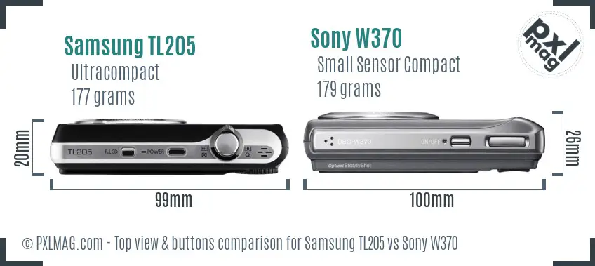 Samsung TL205 vs Sony W370 top view buttons comparison Samsung TL205 vs Sony W370 top view buttons comparison