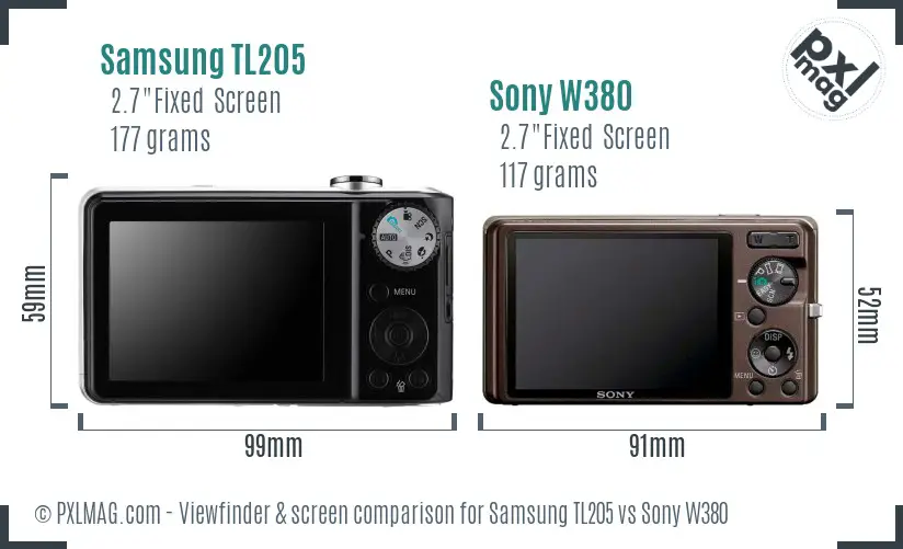 Samsung TL205 vs Sony W380 Screen and Viewfinder comparison