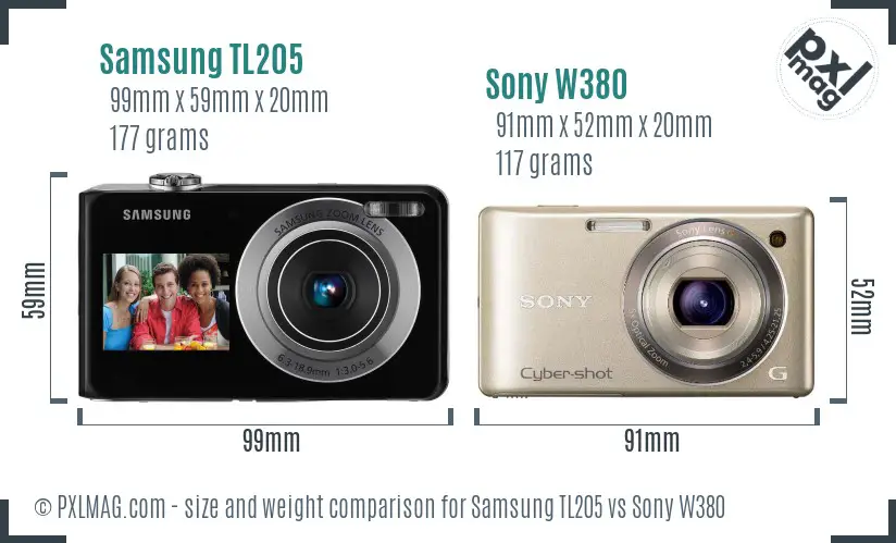 Samsung TL205 vs Sony W380 size comparison