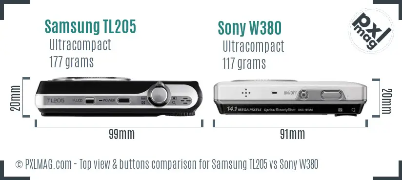 Samsung TL205 vs Sony W380 top view buttons comparison