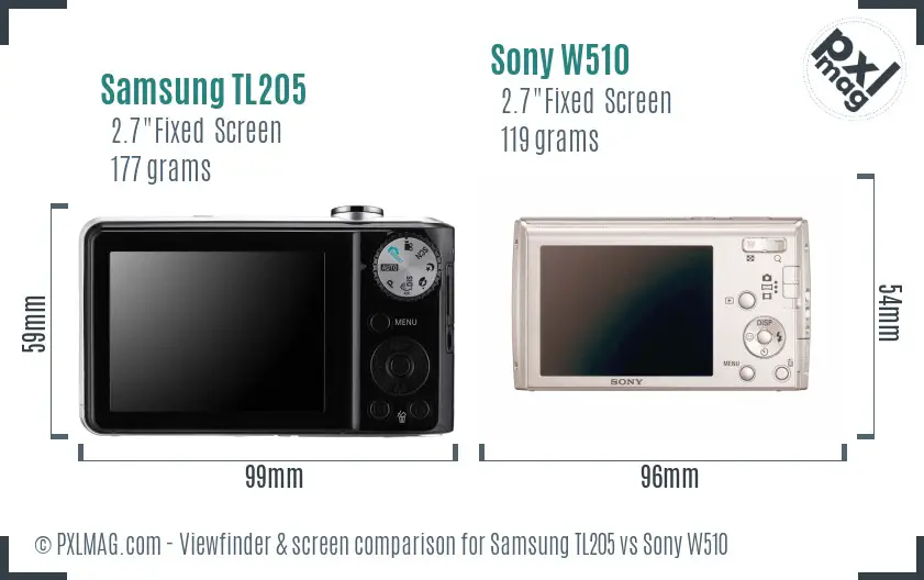 Samsung TL205 vs Sony W510 Screen and Viewfinder comparison