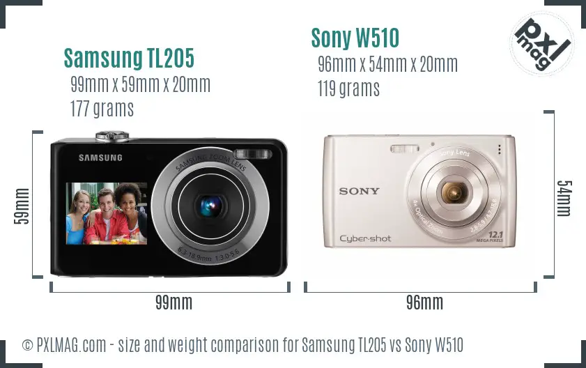 Samsung TL205 vs Sony W510 size comparison