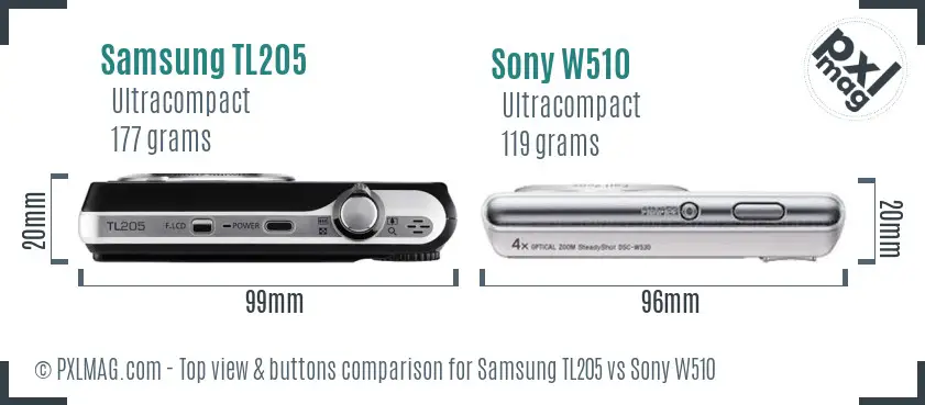 Samsung TL205 vs Sony W510 top view buttons comparison