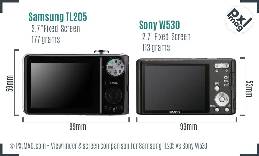 Samsung TL205 vs Sony W530 Screen and Viewfinder comparison