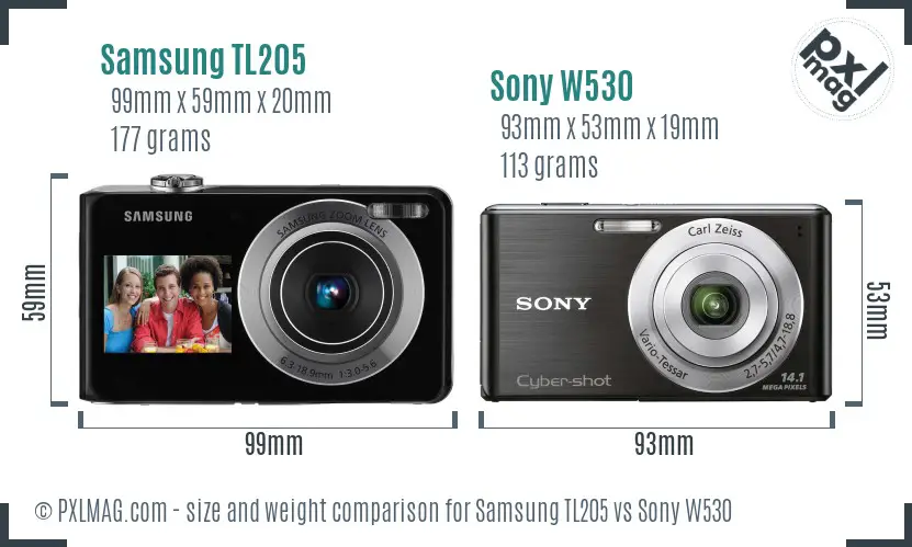 Samsung TL205 vs Sony W530 size comparison