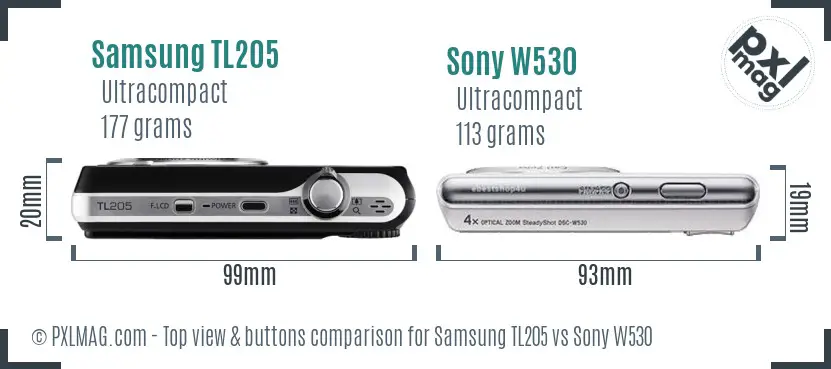 Samsung TL205 vs Sony W530 top view buttons comparison