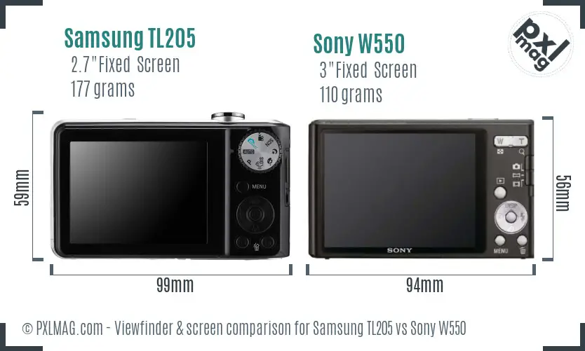 Samsung TL205 vs Sony W550 Screen and Viewfinder comparison