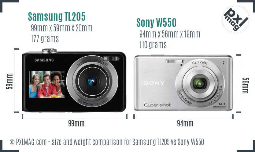Samsung TL205 vs Sony W550 size comparison