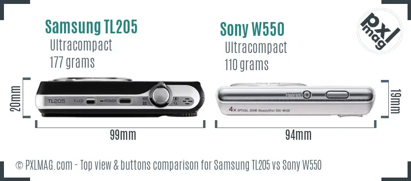 Samsung TL205 vs Sony W550 top view buttons comparison