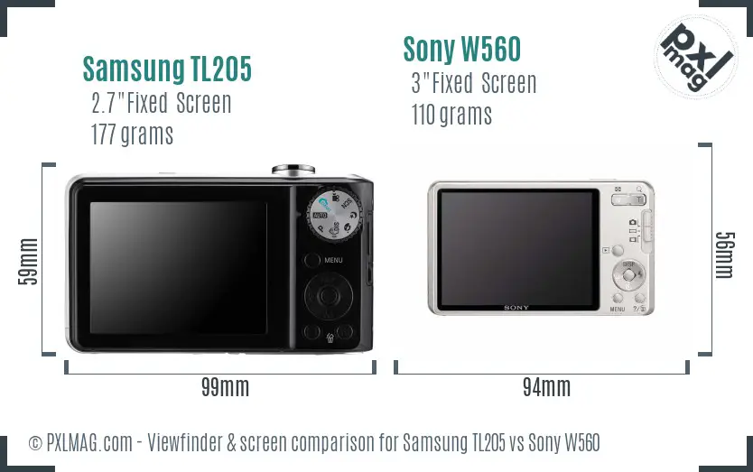 Samsung TL205 vs Sony W560 Screen and Viewfinder comparison