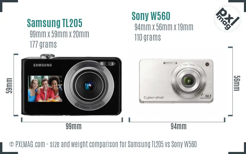 Samsung TL205 vs Sony W560 size comparison